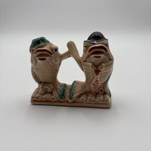 Vintage Ceramic Fish Couple Salt & Pepper Figurine 2 Fish with Hats